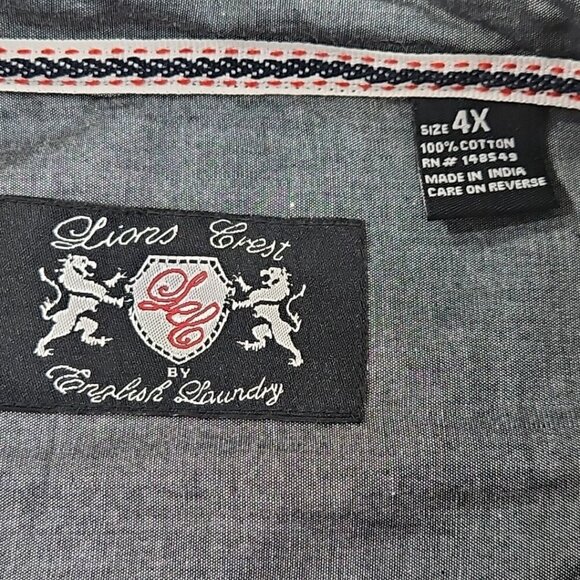Lions Crest English Laundry Shirt Men's 4X Button Short Sleeve Navy Blue EUC - Picture 5 of 14
